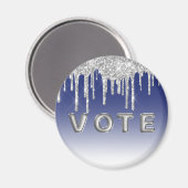 Midnight Blue Silver Glitter Drip Graphic Vote Magneet (Voorkant / Achterkant)