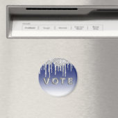 Midnight Blue Silver Glitter Drip Graphic Vote Magneet (Insitu (Vaatwasser))