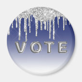 Midnight Blue Silver Glitter Drip Graphic Vote Magneet (Voorkant)