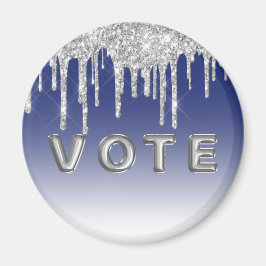 Midnight Blue Silver Glitter Drip Graphic Vote Magneet