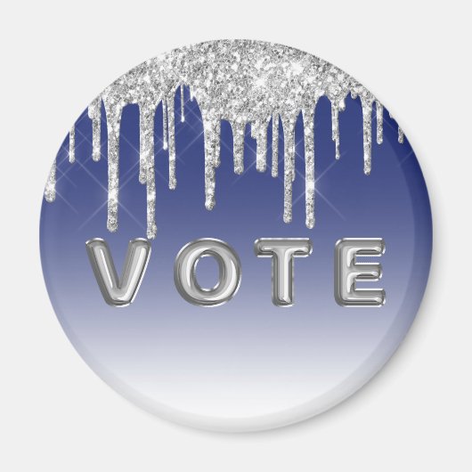 Midnight Blue Silver Glitter Drip Graphic Vote Magneet (Voorkant)