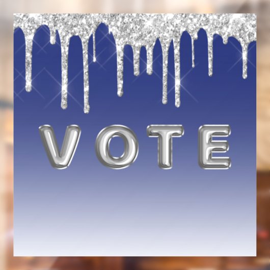 Midnight Blue Silver Glitter Drip Graphic Vote Raamsticker (Vel 2)