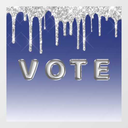 Midnight Blue Silver Glitter Drip Graphic Vote Raamsticker (Vel)