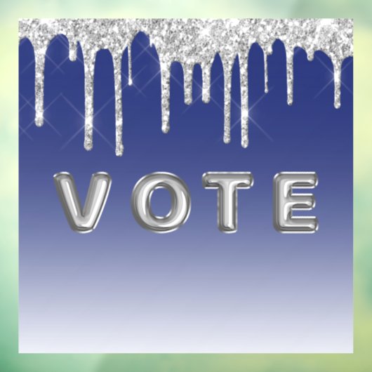 Midnight Blue Silver Glitter Drip Graphic Vote Raamsticker (Vel 3)