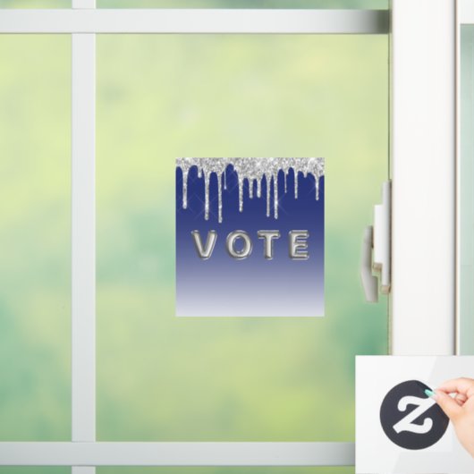 Midnight Blue Silver Glitter Drip Graphic Vote Raamsticker (Huis)