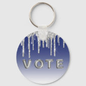 Midnight Blue Silver Glitter Drip Graphic Vote Sleutelhanger (Voorkant)