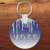 Midnight Blue Silver Glitter Drip Graphic Vote Sleutelhanger (Achterkant)