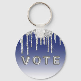 Midnight Blue Silver Glitter Drip Graphic Vote Sleutelhanger