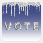 Midnight Blue Silver Glitter Drip Graphic Vote Vierkante Sticker (Voorkant)