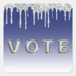 Midnight Blue Silver Glitter Drip Graphic Vote Vierkante Sticker