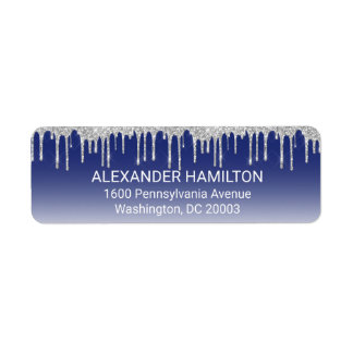 Midnight Blue Silver Glitter Drip Return Address Etiket