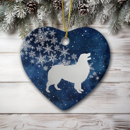 Midnight Blue Silver Snowflake Australian Shepherd Keramisch Ornament