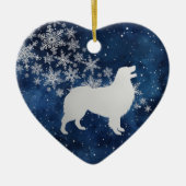 Midnight Blue Silver Snowflake Australian Shepherd Keramisch Ornament (Voorkant)
