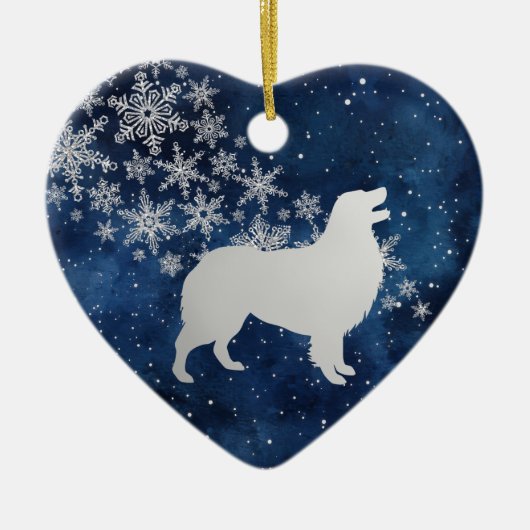 Midnight Blue Silver Snowflake Australian Shepherd Keramisch Ornament (Voorkant)