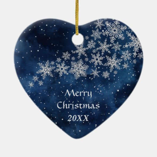 Midnight Blue Silver Snowflake Australian Shepherd Keramisch Ornament (Achterkant)