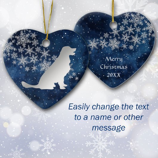 Midnight Blue Silver Snowflake Golden Retriever Keramisch Ornament