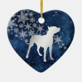 Midnight Blue Silver Snowflake Pitbull Dog Keramisch Ornament (Voorkant)