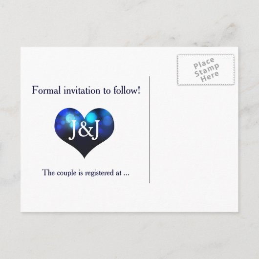 Midnight Blue Sky Bokeh Bruiloft Opslaan Datum Bri Aankondigingskaart (Achterkant)