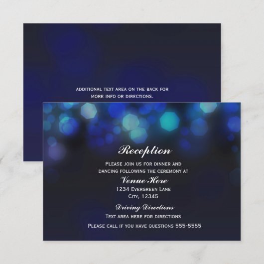 Midnight Blue Sky Bokeh Lights Receptie Kaart (Voorkant / Achterkant)