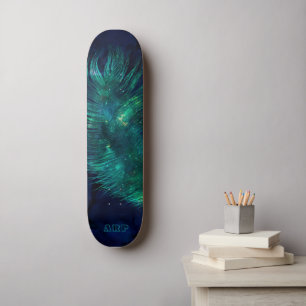 *~* Midnight Blue Sky Cosmic Emerald Feather Boho Persoonlijk Skateboard