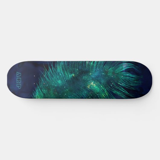 *~* Midnight Blue Sky Cosmic Emerald Feather Boho Persoonlijk Skateboard (Horizontaal)