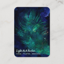 *~* Midnight Blue Sky Cosmic Emerald Feather Boho Visitekaartje