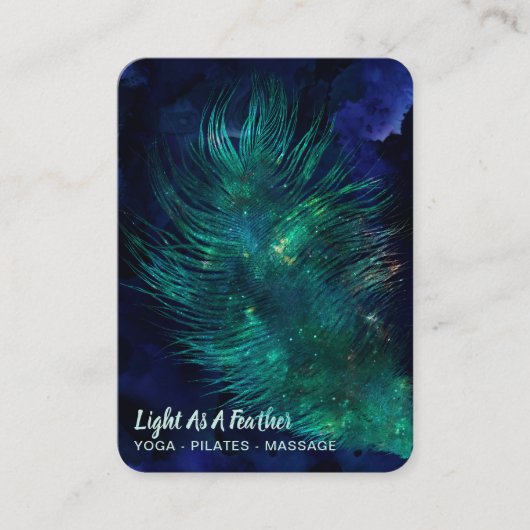 *~* Midnight Blue Sky Cosmic Emerald Feather Boho Visitekaartje (Voorkant)