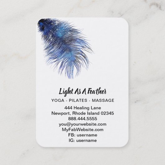 *~* Midnight Blue Sky Cosmic Feather Boho Blauwgro Visitekaartje (Achterkant)