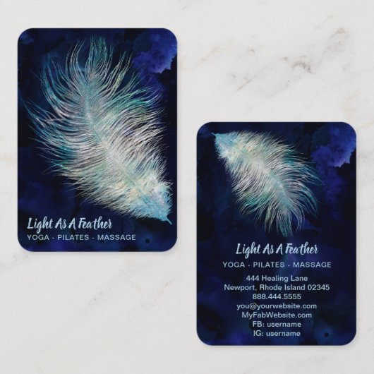 *~* Midnight Blue Sky Cosmic Light Feather Boho Visitekaartje (Voorkant / Achterkant)