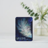 *~* Midnight Blue Sky Cosmic Light Feather Boho Visitekaartje (Staand voorkant)