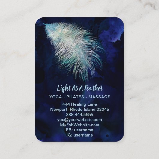 *~* Midnight Blue Sky Cosmic Light Feather Boho Visitekaartje (Achterkant)