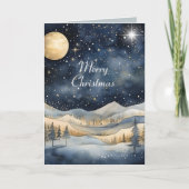Midnight Blue Sky Starry Mountain Familie Kerstmis Kaart (Voorkant)