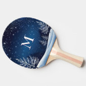 Midnight Blue Sky Stars Monogrammed Winter Tafeltennisbatje (Zijkant)