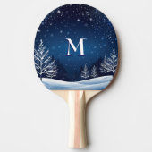Midnight Blue Sky Stars Monogrammed Winter Tafeltennisbatje (Voorkant)