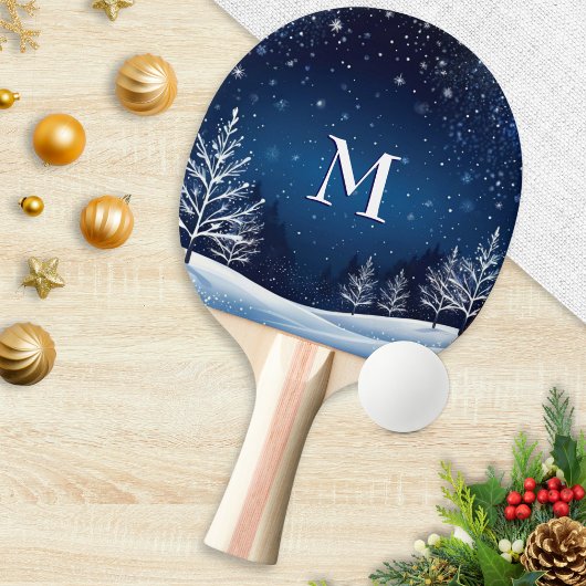 Midnight Blue Sky Stars Monogrammed Winter Tafeltennisbatje