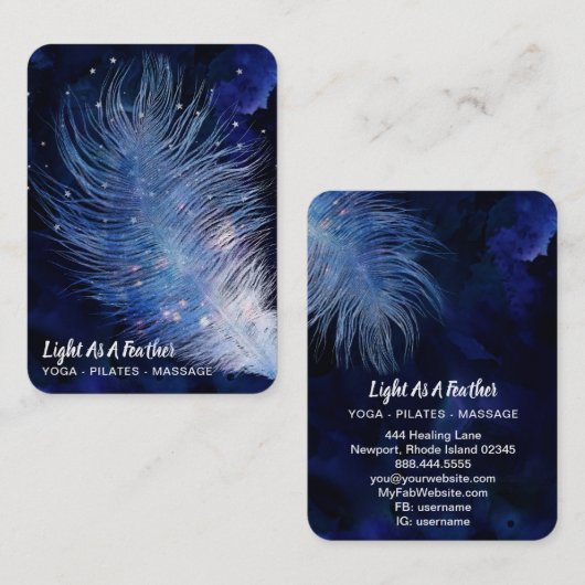 *~* Midnight Blue Sky Turquoise Feather Boho Visitekaartje (Voorkant / Achterkant)