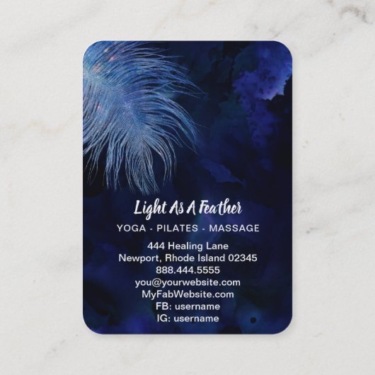 *~* Midnight Blue Sky Turquoise Feather Boho Visitekaartje (Achterkant)