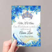 Midnight Blue Slipper en Crown Quinceañera Uitnodi Acryl Uitnodigingen (Insitu (Draagbaar))