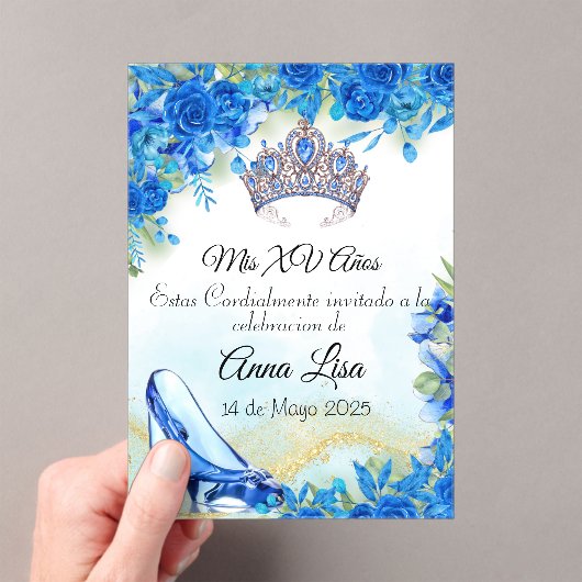 Midnight Blue Slipper en Crown Quinceañera Uitnodi Acryl Uitnodigingen (Insitu (Draagbaar))