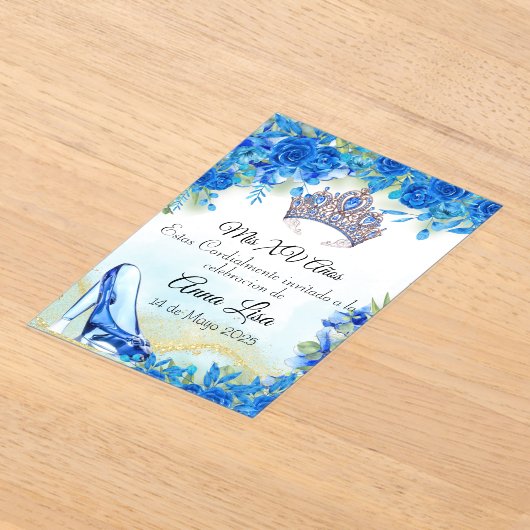 Midnight Blue Slipper en Crown Quinceañera Uitnodi Acryl Uitnodigingen (Laagn)