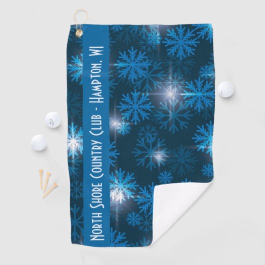 Midnight Blue Snowflake Patroon Custom Golfhanddoek (Insitu)