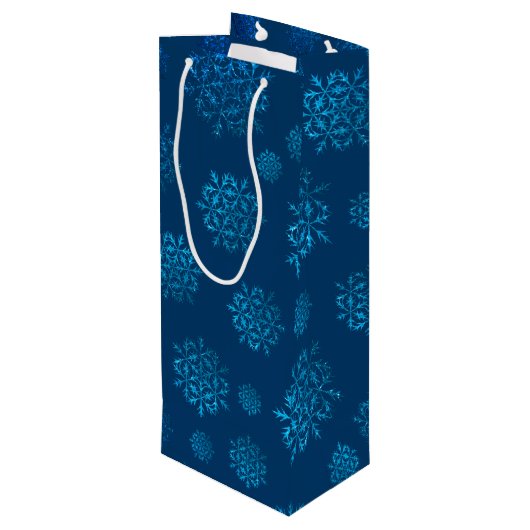 Midnight Blue Snowflake Pattern Wine Bag Wijn Cadeautas (Achterkant Gekanteld)