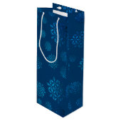 Midnight Blue Snowflake Pattern Wine Bag Wijn Cadeautas (Voorkant Gekanteld)