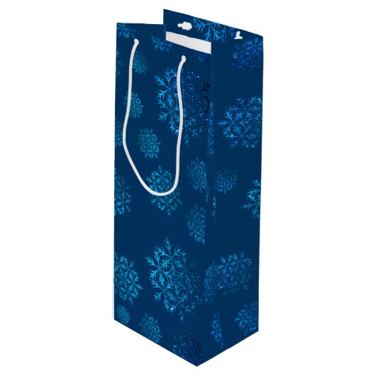 Midnight Blue Snowflake Pattern Wine Bag Wijn Cadeautas (Voorkant Gekanteld)