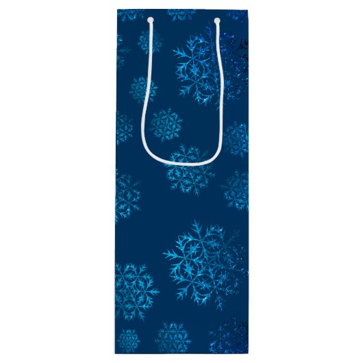Midnight Blue Snowflake Pattern Wine Bag Wijn Cadeautas (Voorkant)