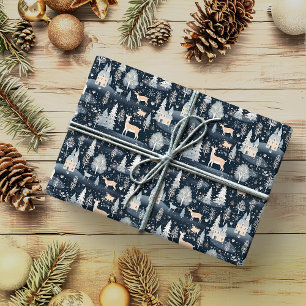Midnight Blue Snowy Village Cadeaupapier
