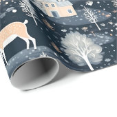 Midnight Blue Snowy Village Cadeaupapier (Rol Hoek)