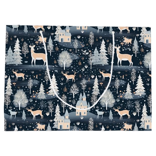 Midnight Blue Snowy Village  Groot Cadeauzakje (Achterkant)