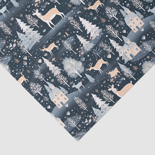 Midnight Blue Snowy Village Tissuepapier (Detail)