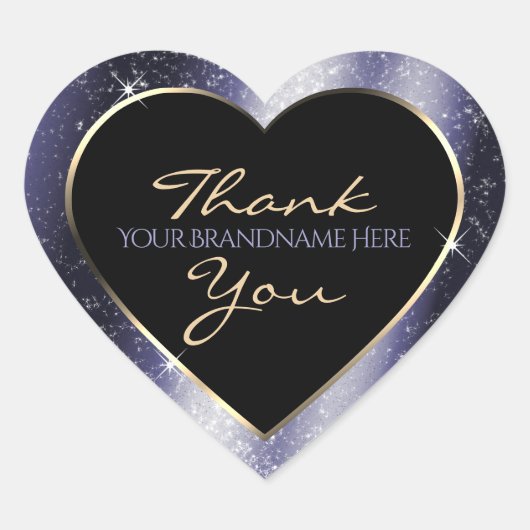Midnight Blue Sparkle Glitter Lijst Bedankt Hart Sticker (Voorkant)